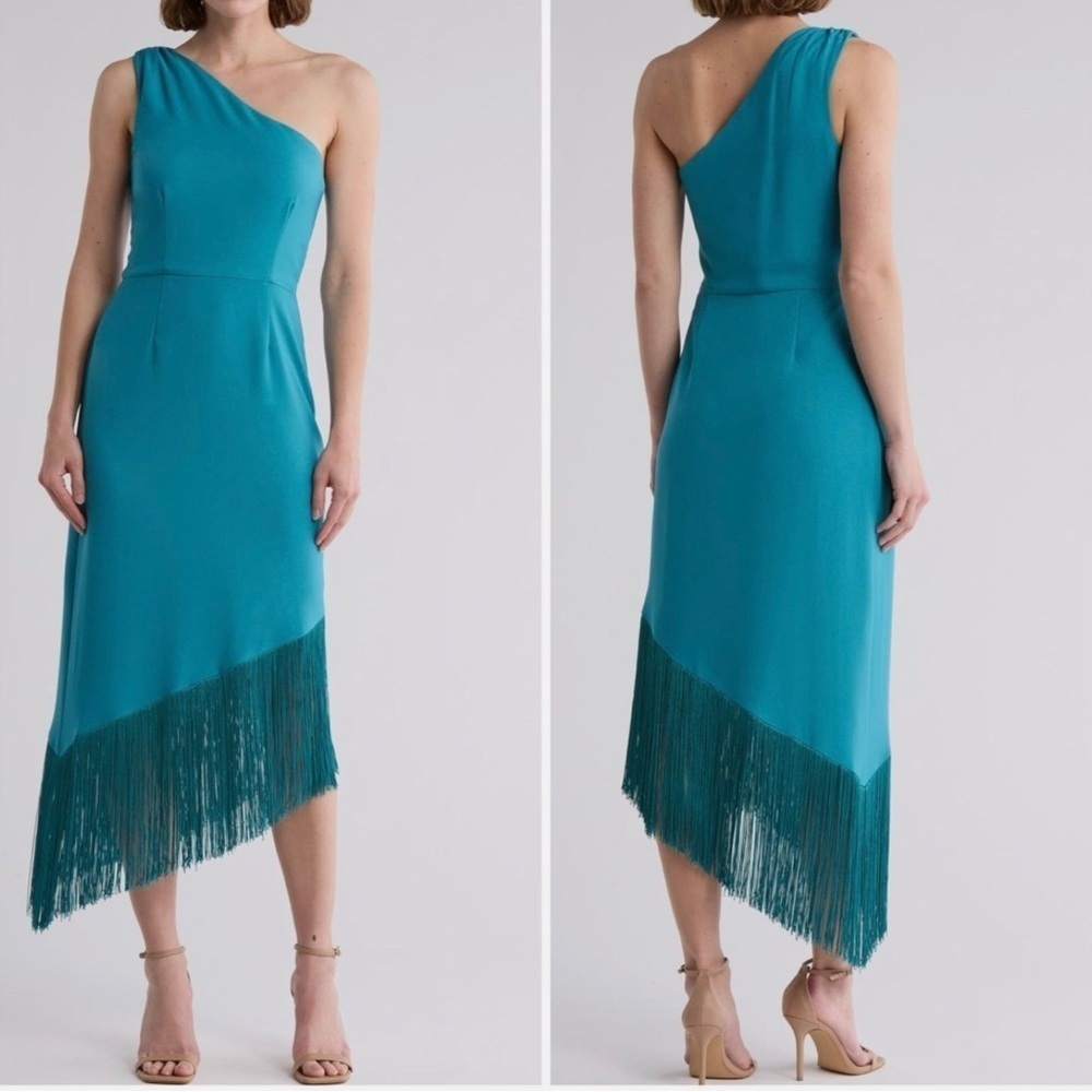 NWT Hutch Turquoise Blue Green Assymetrical Fringe Cocktail Party Dress Size XS